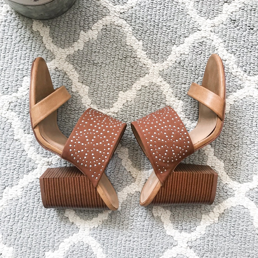 Francesca’s studded cognac block heel mule sandal